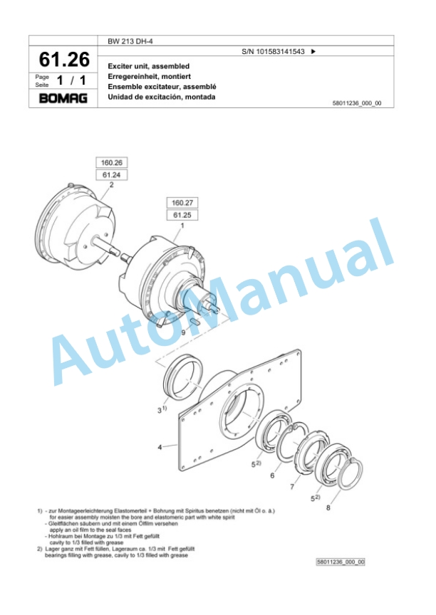 Bomag BW 213 DH-4 Single Drum Wheel Drive Vibratory Roller Spare Parts Catalogue 00818125-2
