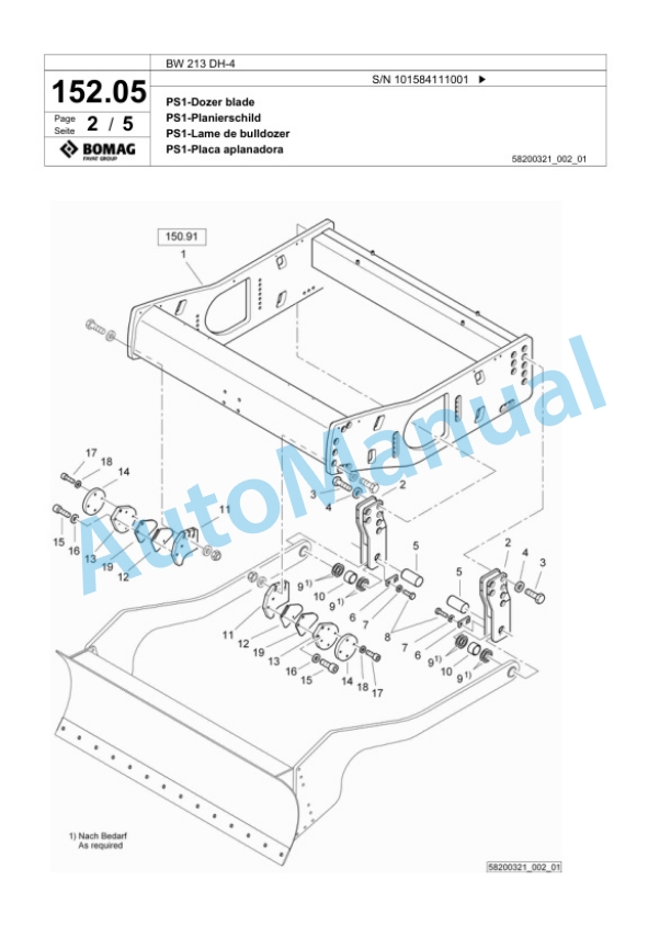 Bomag BW 213 DH-4 Single Drum Wheel Drive Vibratory Roller Spare Parts Catalogue 00824039-4