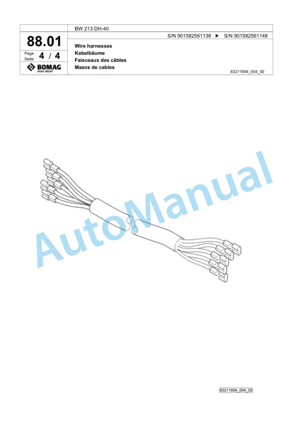 Bomag BW 213 DH-40 Single Drum Wheel Drive Vibratory Roller Spare Parts Catalogue 00817785-2