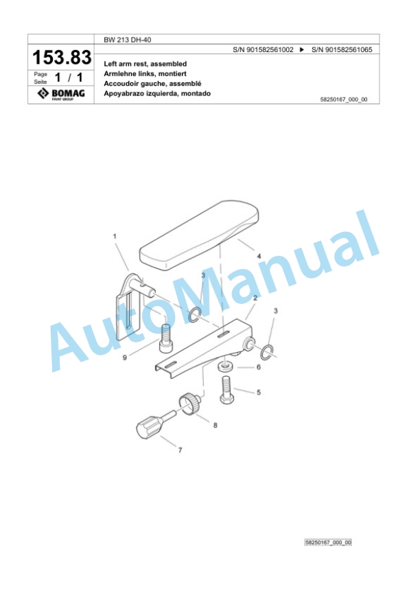 Bomag BW 213 DH-40 Single Drum Wheel Drive Vibratory Roller Spare Parts Catalogue 00817785-4