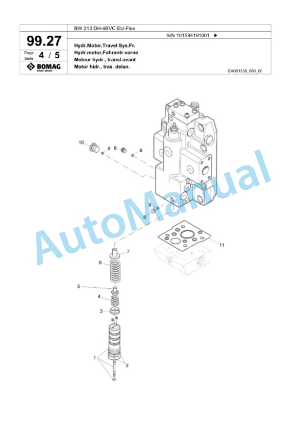 Bomag BW 213 DH-4BVC EU-Flex Single Drum Wheel Drive Vibratory Roller Spare Parts Catalogue 00824435-3
