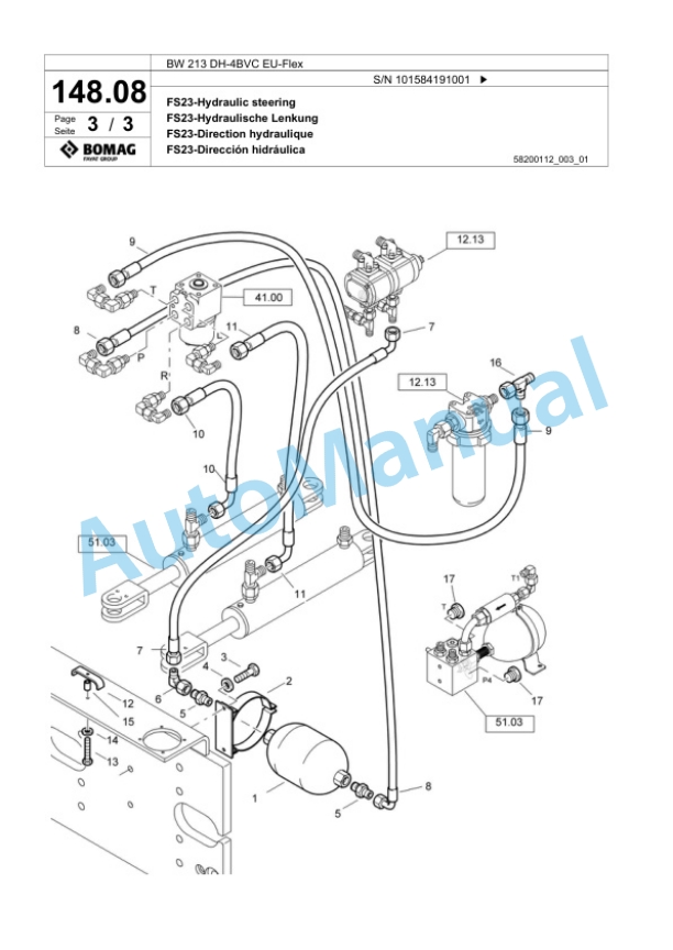 Bomag BW 213 DH-4BVC EU-Flex Single Drum Wheel Drive Vibratory Roller Spare Parts Catalogue 00824435-4