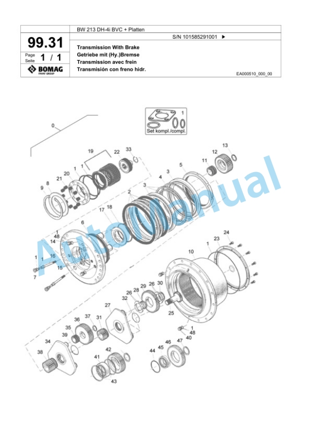 Bomag BW 213 DH-4i BVC Plus Platten Single Drum Wheel Drive Vibratory Roller Spare Parts Catalogue 00824679-3
