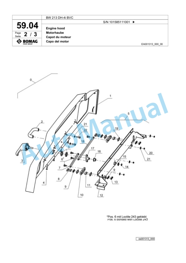 Bomag BW 213 DH-4i BVC Single Drum Wheel Drive Vibratory Roller Spare Parts Catalogue 00824447-2
