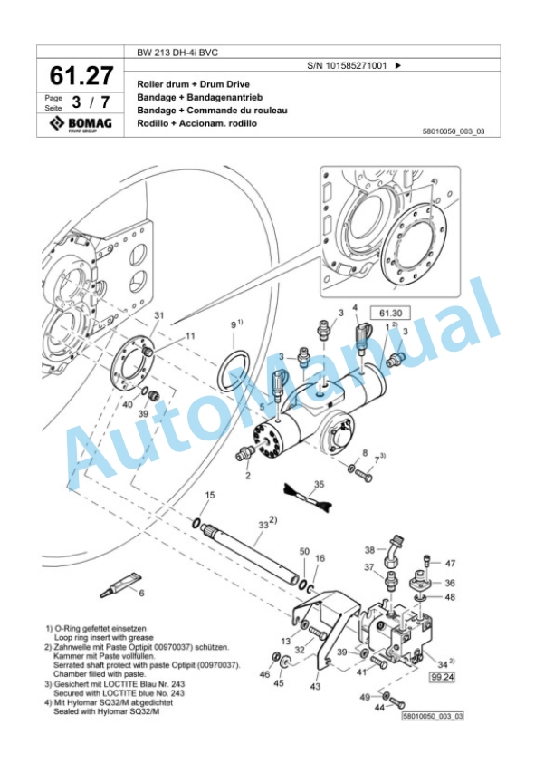 Bomag BW 213 DH-4i BVC Single Drum Wheel Drive Vibratory Roller Spare Parts Catalogue 00824675-2