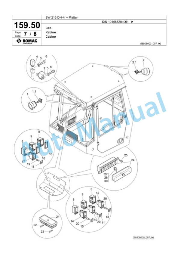 Bomag BW 213 DH-4i Plus Platten Single Drum Wheel Drive Vibratory Roller Spare Parts Catalogue 00824677-5