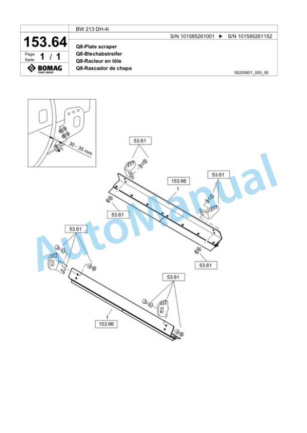 Bomag BW 213 DH-4i Single Drum Wheel Drive Vibratory Roller Spare Parts Catalogue 00824673-4