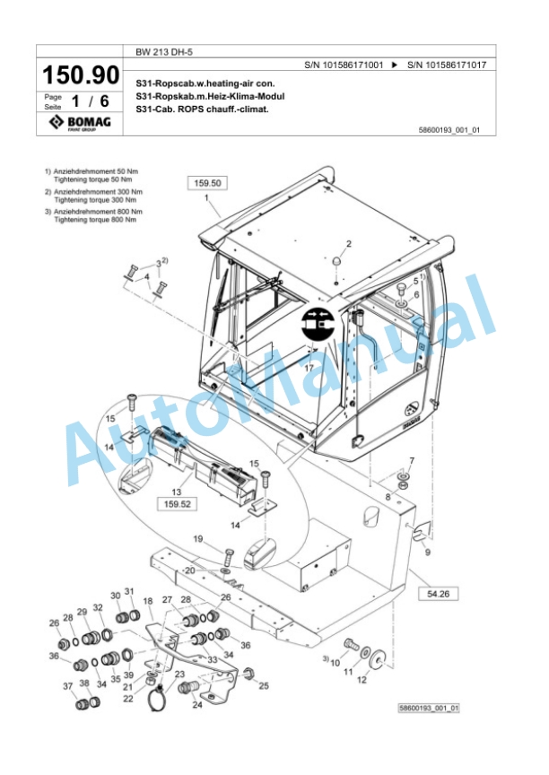 Bomag BW 213 DH-5 Single Drum Wheel Drive Vibratory Roller Spare Parts Catalogue 00824863-4