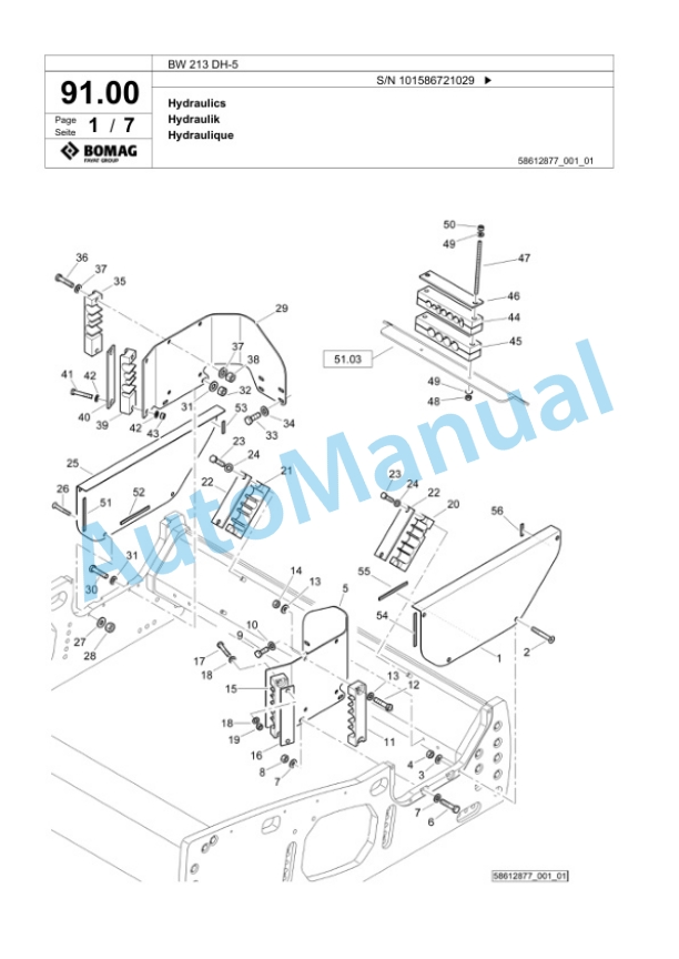Bomag BW 213 DH-5 Single Drum Wheel Drive Vibratory Roller Spare Parts Catalogue 00825273-2
