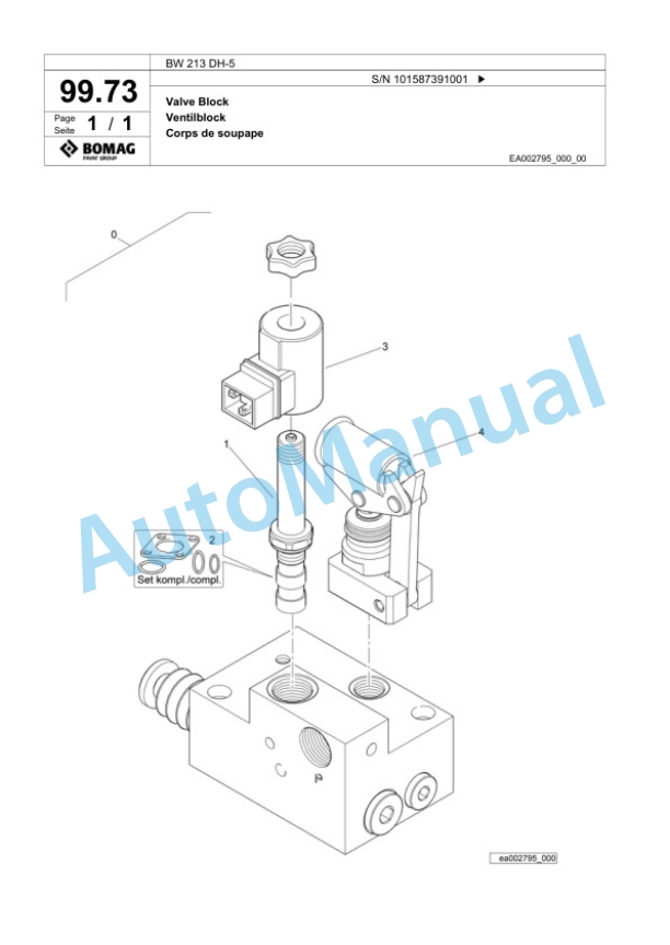 Bomag BW 213 DH-5 Single Drum Wheel Drive Vibratory Roller Spare Parts Catalogue 00826043-3
