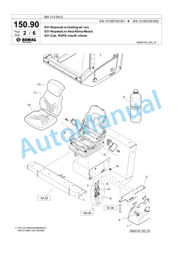 Bomag BW 213 DH-5 Single Drum Wheel Drive Vibratory Roller Spare Parts Catalogue 00826043-4