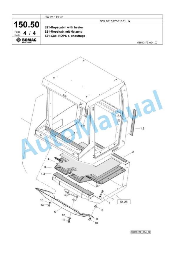 Bomag BW 213 DH-5 Single Drum Wheel Drive Vibratory Roller Spare Parts Catalogue 00826277-4