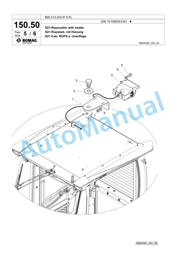 Bomag BW 213 DH Plus P-5 PL Single Drum Wheel Drive Vibratory Roller Spare Parts Catalogue 00827275-4