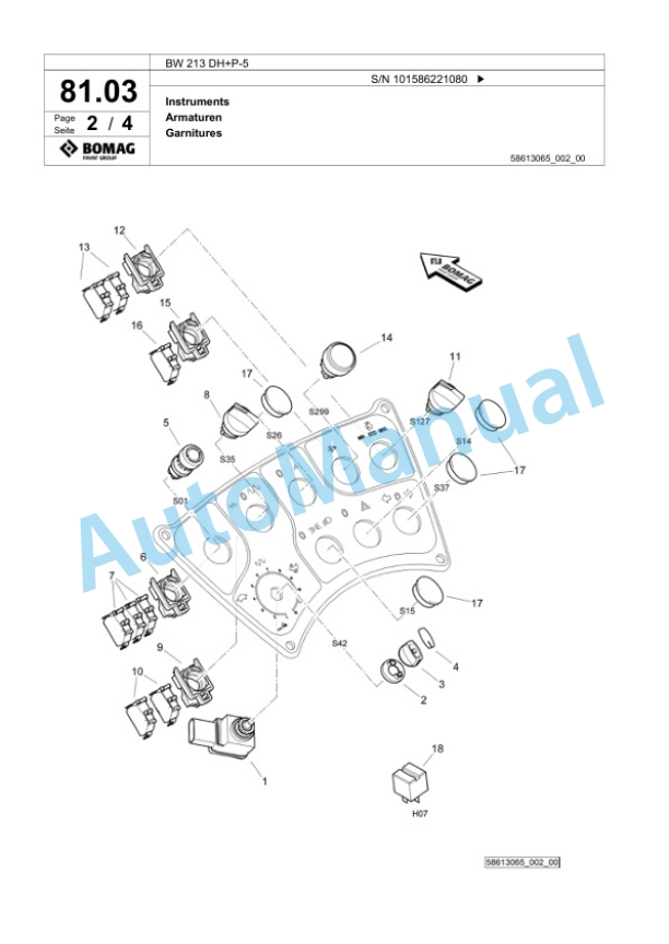 Bomag BW 213 DH Plus P-5 Single Drum Wheel Drive Vibratory Roller Spare Parts Catalogue 00824729-2