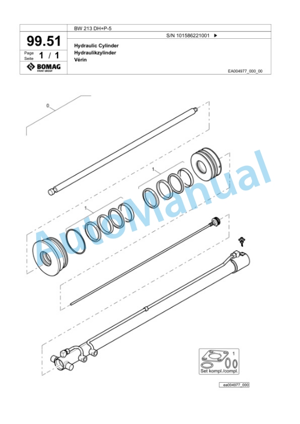 Bomag BW 213 DH Plus P-5 Single Drum Wheel Drive Vibratory Roller Spare Parts Catalogue 00824729-3