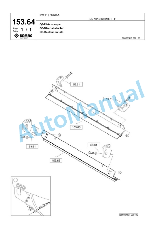 Bomag BW 213 DH Plus P-5 Single Drum Wheel Drive Vibratory Roller Spare Parts Catalogue 00825989-4