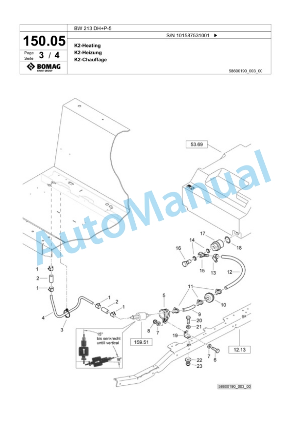 Bomag BW 213 DH Plus P-5 Single Drum Wheel Drive Vibratory Roller Spare Parts Catalogue 00826283-4