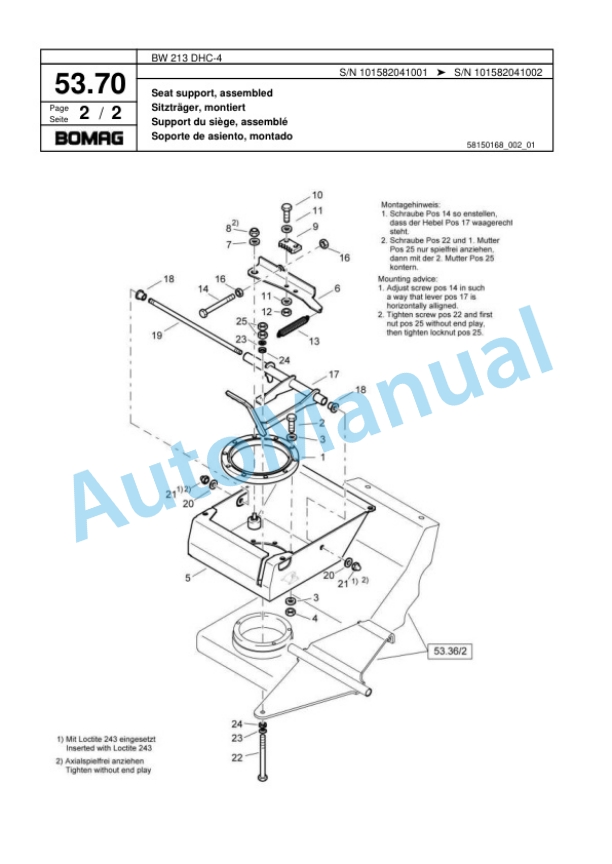 Bomag BW 213 DHC-4 Single Drum Wheel Drive Vibratory Roller Spare Parts Catalogue 00818031-2