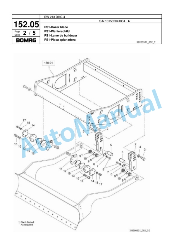 Bomag BW 213 DHC-4 Single Drum Wheel Drive Vibratory Roller Spare Parts Catalogue 00818031-5