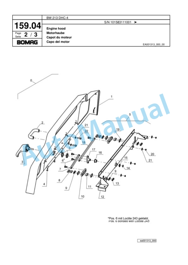 Bomag BW 213 DHC-4 Single Drum Wheel Drive Vibratory Roller Spare Parts Catalogue 00818331-4