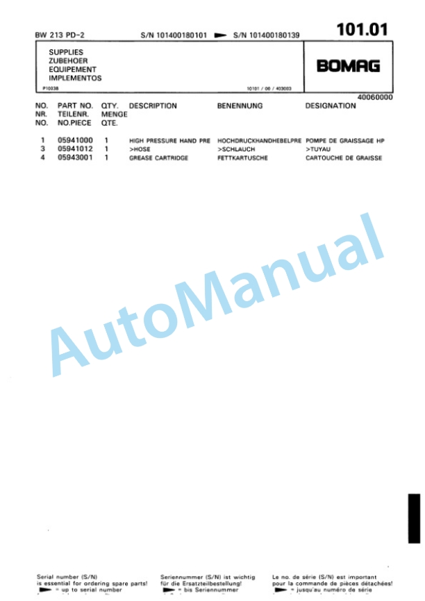 Bomag BW 213 PD-2, BW 214 PD-2 Single Drum Wheel Drive Vibratory Roller Spare Parts Catalogue 00810618-3