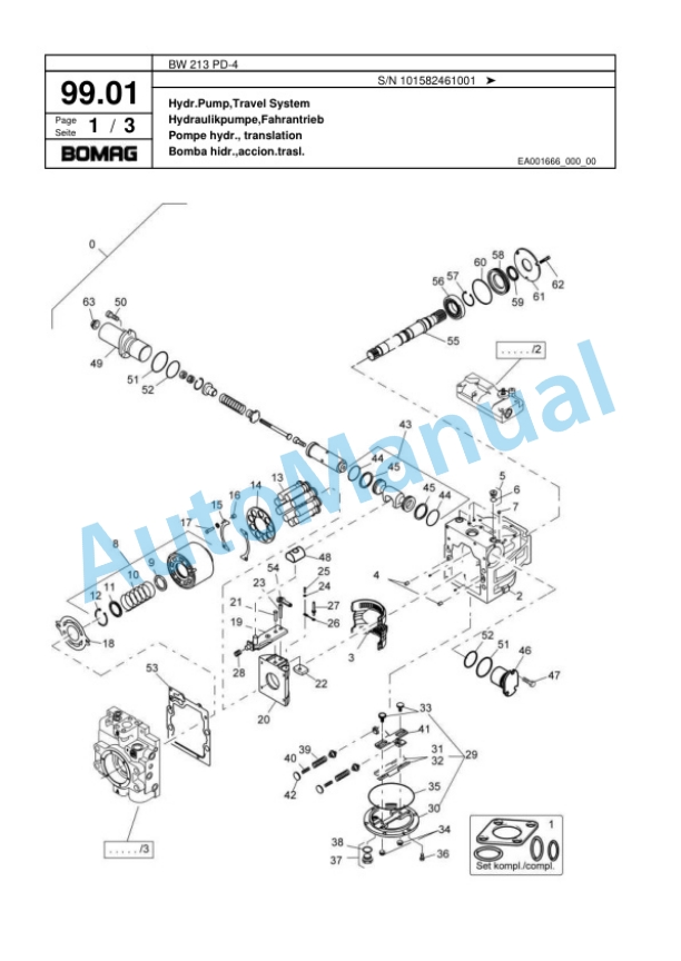 Bomag BW 213 PD-4 Single Drum Wheel Drive Vibratory Roller Spare Parts Catalogue 00818167-3