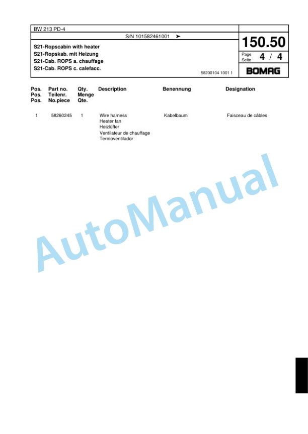 Bomag BW 213 PD-4 Single Drum Wheel Drive Vibratory Roller Spare Parts Catalogue 00818167-5