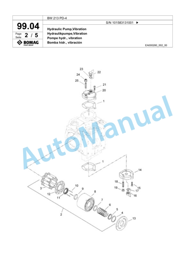 Bomag BW 213 PD-4 Single Drum Wheel Drive Vibratory Roller Spare Parts Catalogue 00818335-3