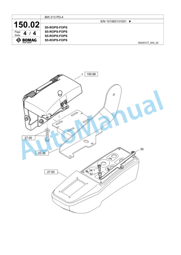 Bomag BW 213 PD-4 Single Drum Wheel Drive Vibratory Roller Spare Parts Catalogue 00818335-4