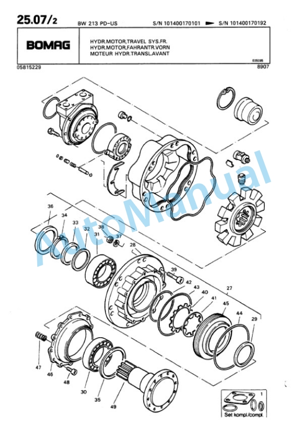 Bomag BW 213 PD, BW 213 PDB Single Drum Wheel Drive Vibratory Roller Spare Parts Catalogue 00810038-2
