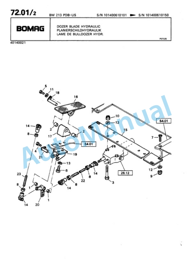 Bomag BW 213 PD, BW 213 PDB Single Drum Wheel Drive Vibratory Roller Spare Parts Catalogue 00810038-5