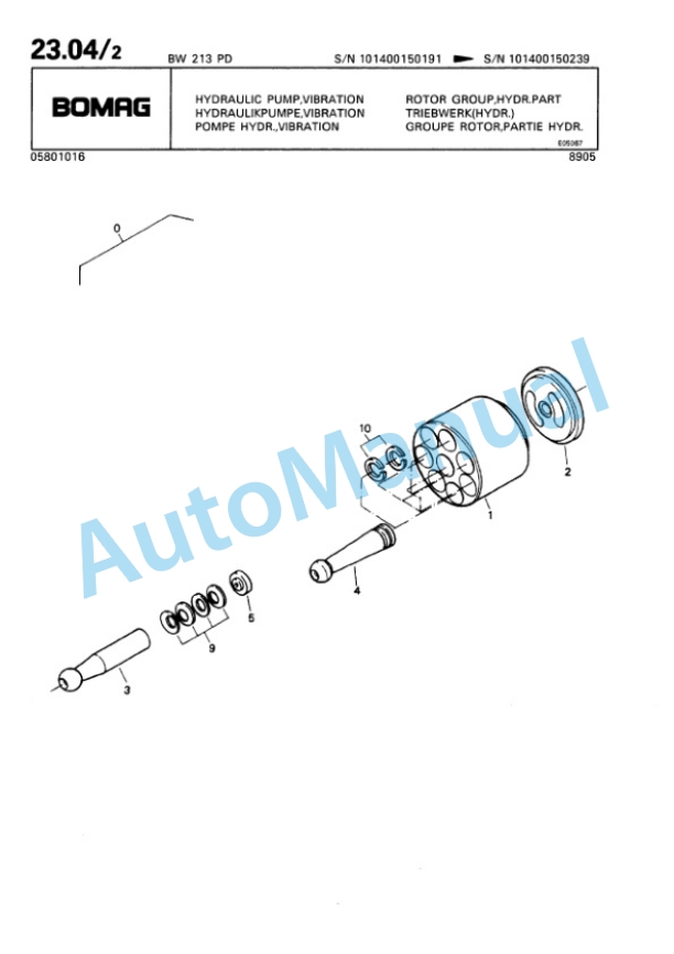 Bomag BW 213 PD Single Drum Wheel Drive Vibratory Roller Spare Parts Catalogue 00810049-2