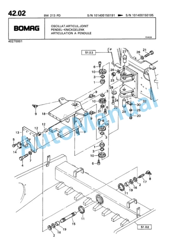 Bomag BW 213 PD Single Drum Wheel Drive Vibratory Roller Spare Parts Catalogue 00810049-3