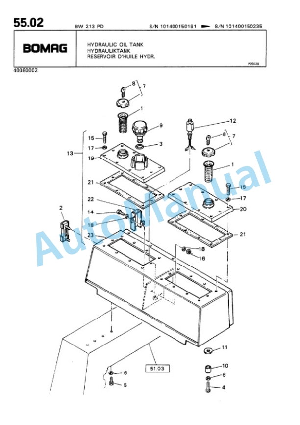 Bomag BW 213 PD Single Drum Wheel Drive Vibratory Roller Spare Parts Catalogue 00810049-4