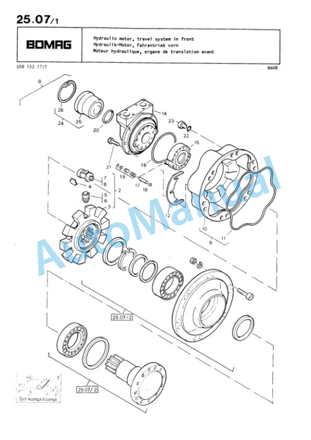 Bomag BW 213 PD Single Drum Wheel Drive Vibratory Roller Spare Parts Catalogue 00812211-3