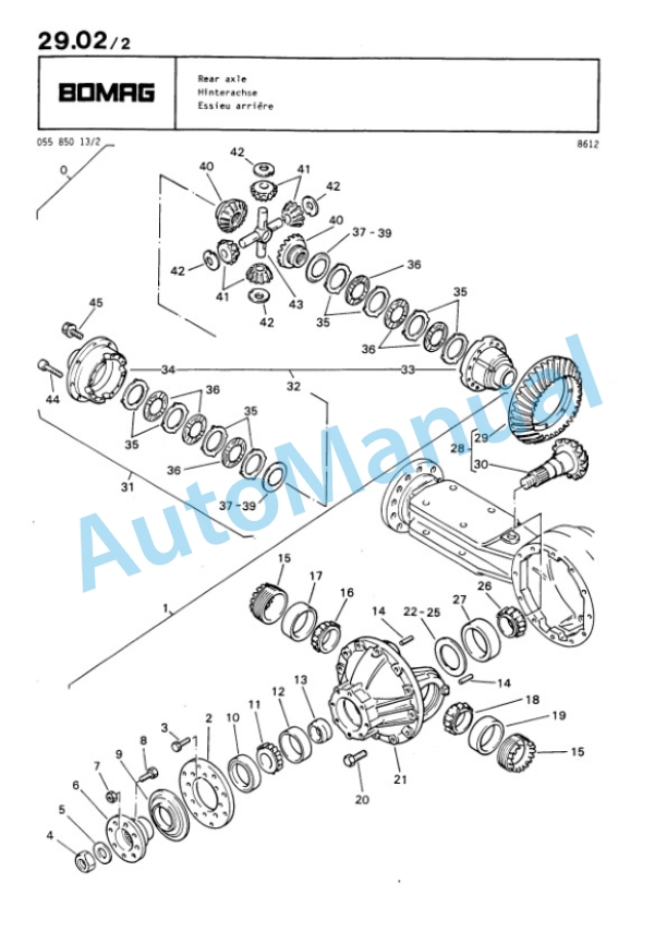 Bomag BW 213 PD Single Drum Wheel Drive Vibratory Roller Spare Parts Catalogue 00812211-4