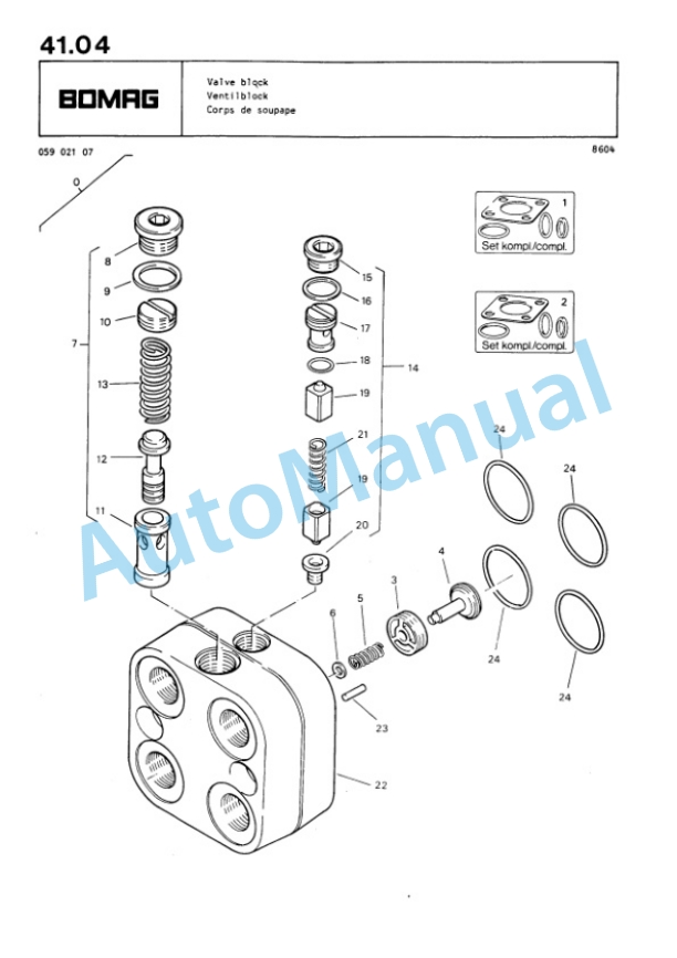 Bomag BW 213 PD Single Drum Wheel Drive Vibratory Roller Spare Parts Catalogue 00812211-5