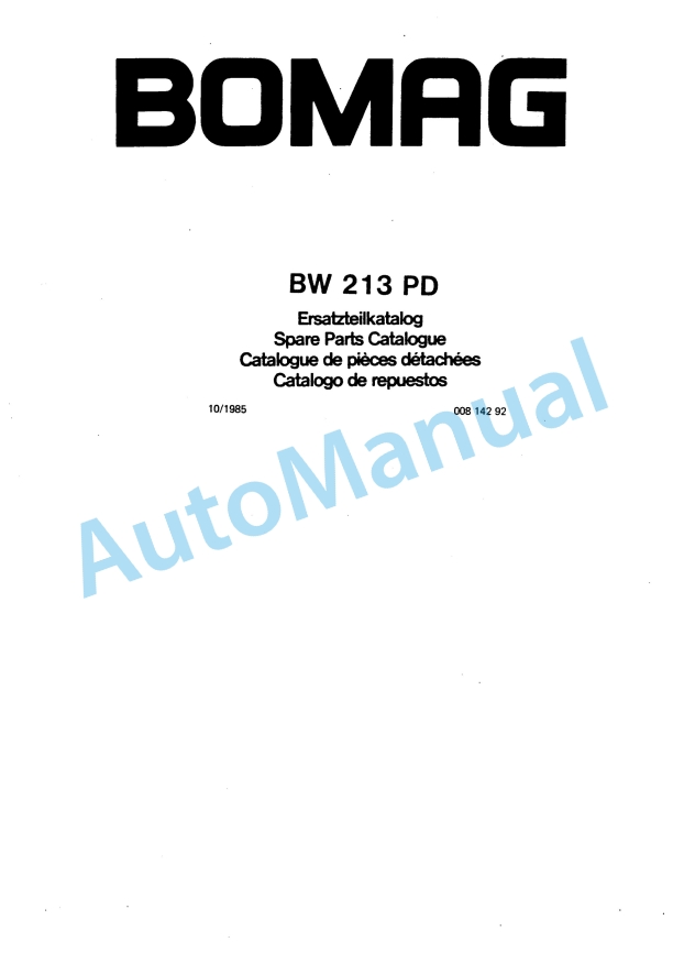 Bomag BW 213 PD Spare Parts Catalogue 00814292