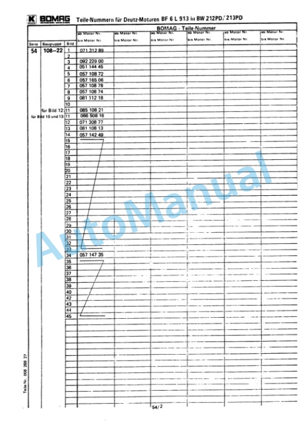Bomag BW 213 PD Spare Parts Catalogue 00814292-5