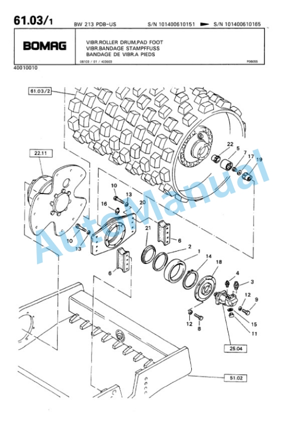 Bomag BW 213 PDB Single Drum Wheel Drive Vibratory Roller Spare Parts Catalogue 00810066-4