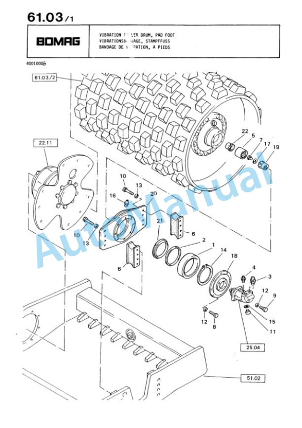 Bomag BW 213 PDB Single Drum Wheel Drive Vibratory Roller Spare Parts Catalogue 00814210-4