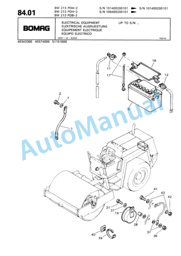 Bomag BW 213 PDH-2, BW 213 PDB-2 Single Drum Wheel Drive Vibratory Roller Spare Parts Catalogue 00810620-3