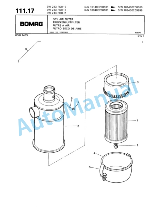 Bomag BW 213 PDH-2, BW 213 PDB-2 Single Drum Wheel Drive Vibratory Roller Spare Parts Catalogue 00810620-4