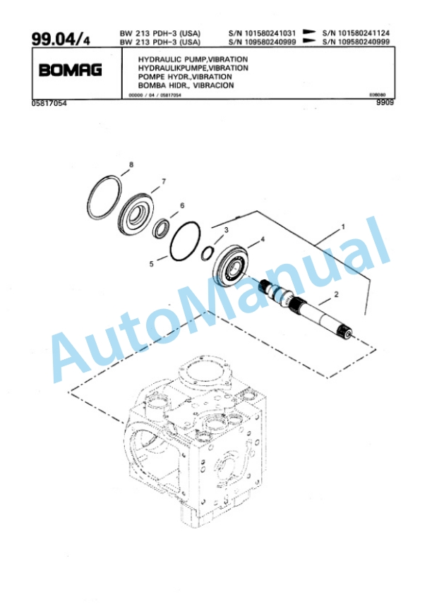 Bomag BW 213 PDH-3, BW 213 PDBH-3 Single Drum Wheel Drive Vibratory Roller Spare Parts Catalogue 00815324-2