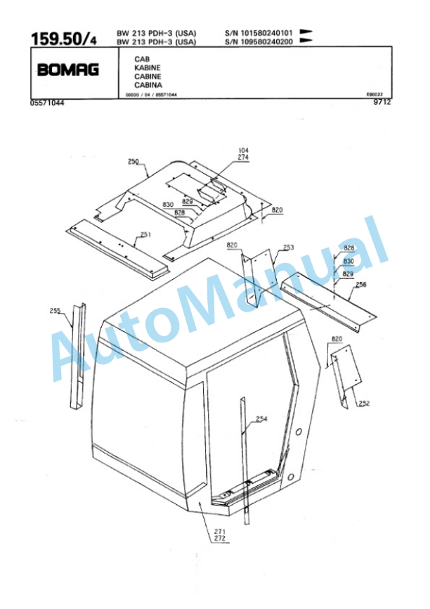Bomag BW 213 PDH-3, BW 213 PDBH-3 Single Drum Wheel Drive Vibratory Roller Spare Parts Catalogue 00815324-5