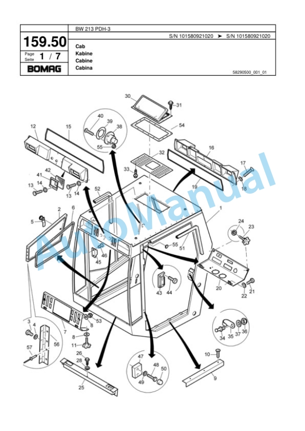 Bomag BW 213 PDH-3 Single Drum Wheel Drive Vibratory Roller Spare Parts Catalogue 00817530-5