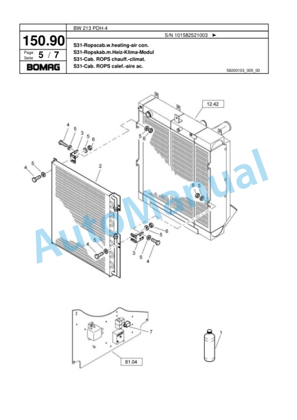 Bomag BW 213 PDH-4 Single Drum Wheel Drive Vibratory Roller Spare Parts Catalogue 00817777-5