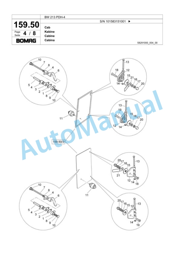 Bomag BW 213 PDH-4 Single Drum Wheel Drive Vibratory Roller Spare Parts Catalogue 00818121-5