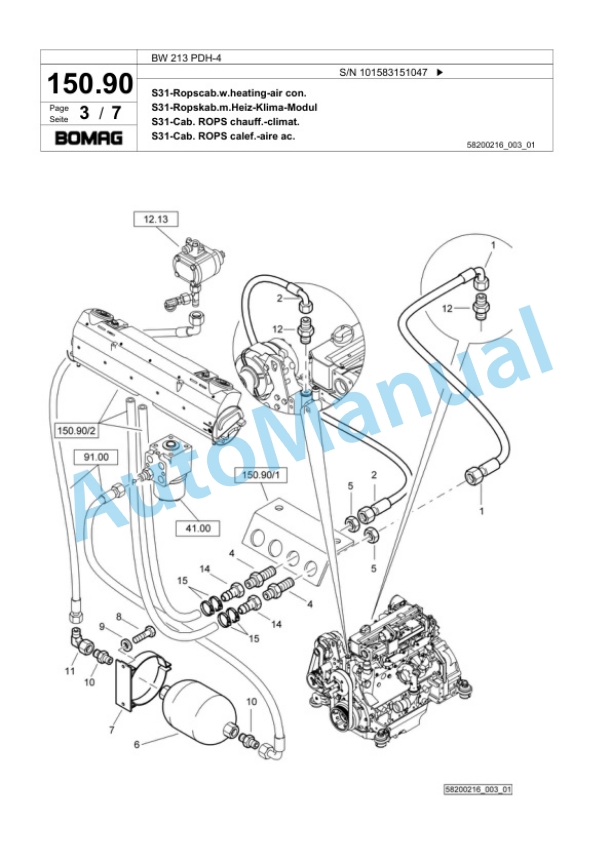 Bomag BW 213 PDH-4 Single Drum Wheel Drive Vibratory Roller Spare Parts Catalogue 00824145-4