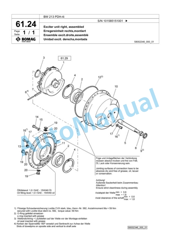 Bomag BW 213 PDH-4i Single Drum Wheel Drive Vibratory Roller Spare Parts Catalogue 00824455-2